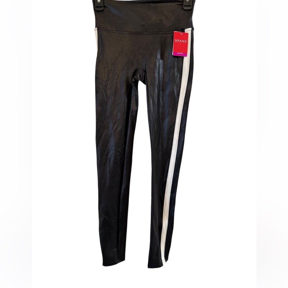 NWT SPANX Black Shiny Leggings with White Stripe! - Picture 5 of 9